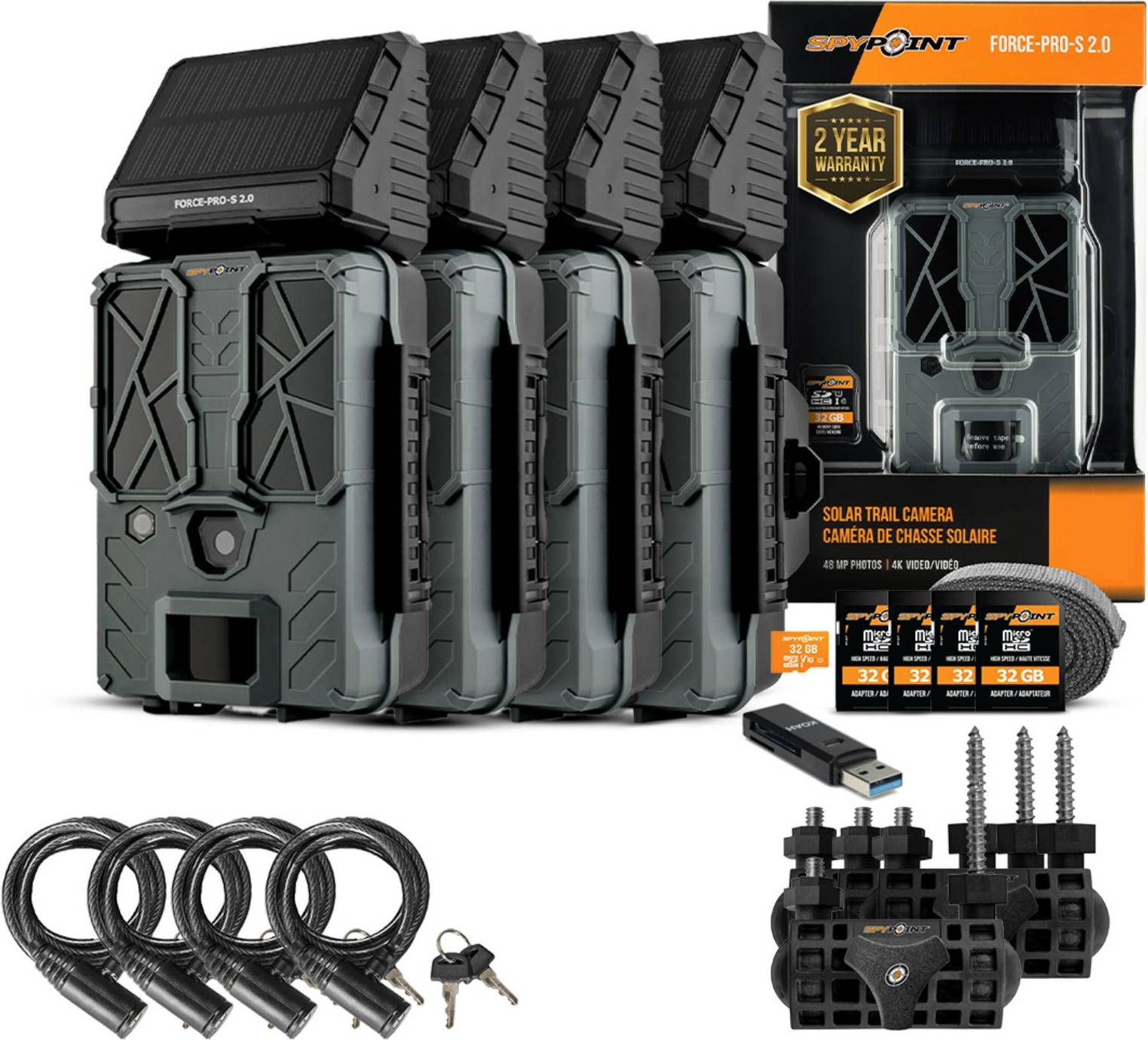 SpyPoint Force-PRO-S 2.0 Trail Camera Bundle 4-Pack