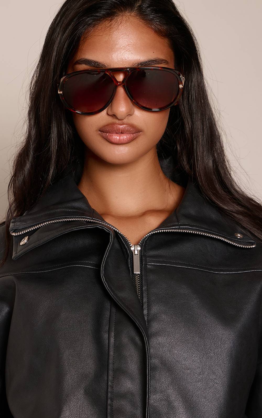 PrettyLittleThing Tortoise Shell Frame Oversized Aviator Sunglasses