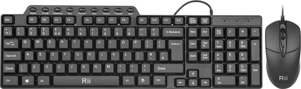 Rii RK203 Full Size Slim Wired Keyboard Mouse