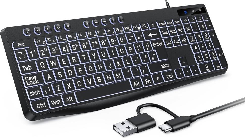 Large Print Backlit Keyboard Type-C USB