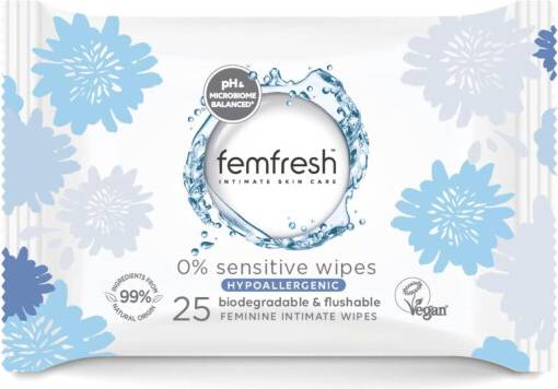 0% Sensitive Intimate Wipes 25 Pack