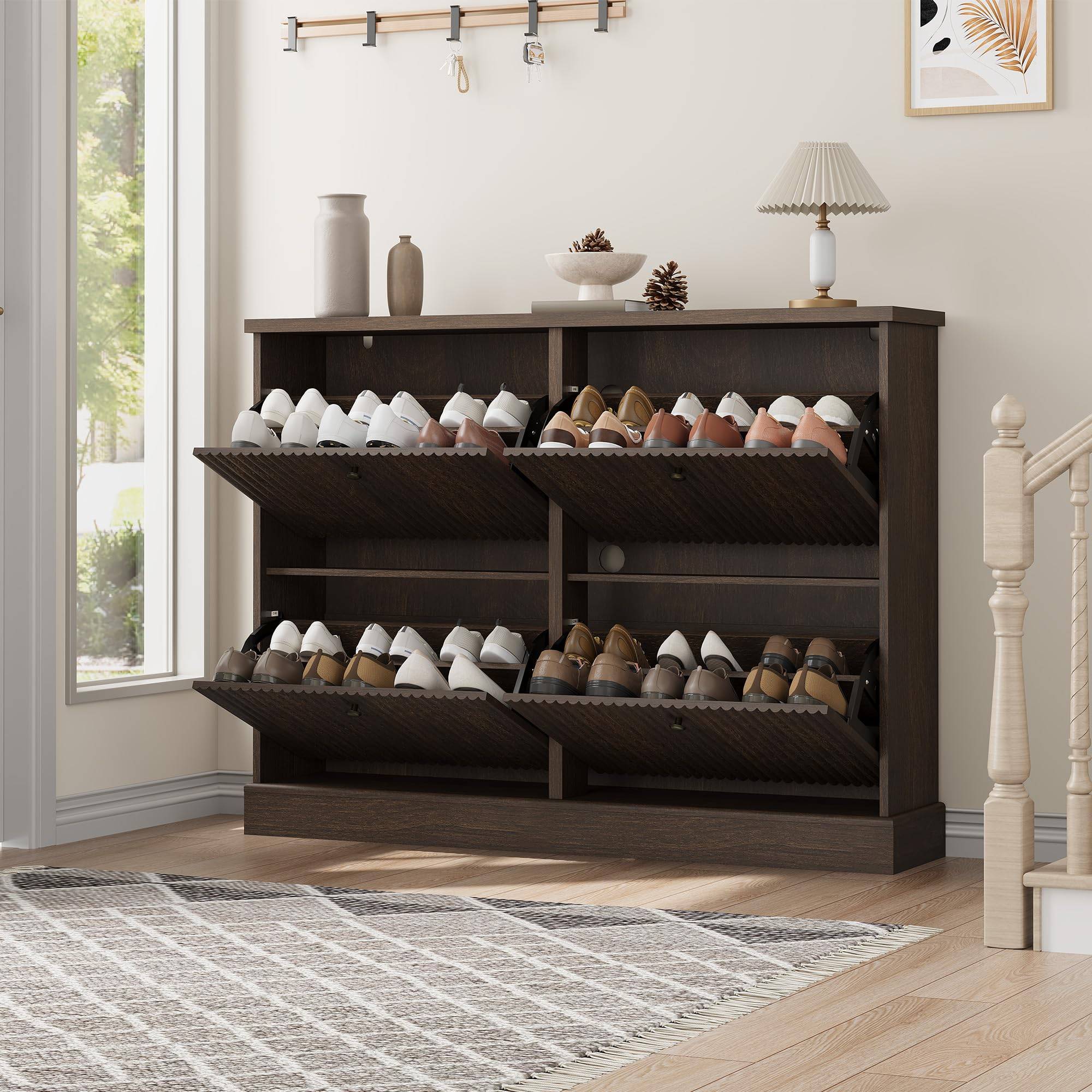Narrow shoe cabinet IDEALHOUSE Large Fluted Narrow Cabinet Shoe Rack