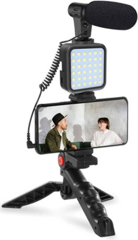 Vlogging Tripod Kit for iPhone Android LED Light Mic