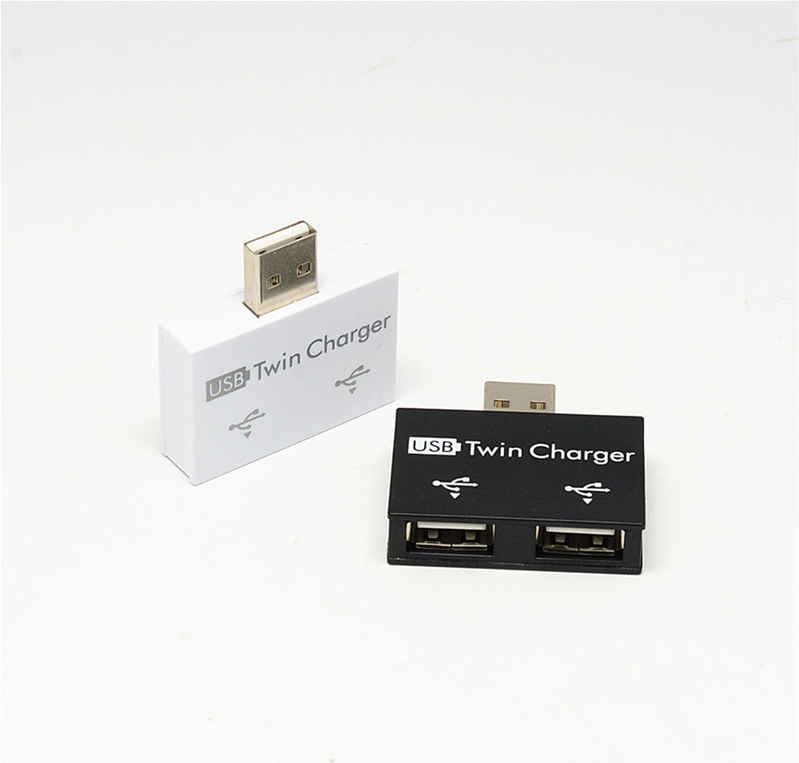Portable Mini USB Hub To 2 Port Charger Adapter