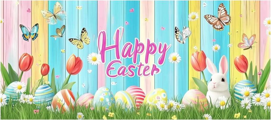 Easter Rabbit Colorful Eggs Photo Backdrop 7x16 ft