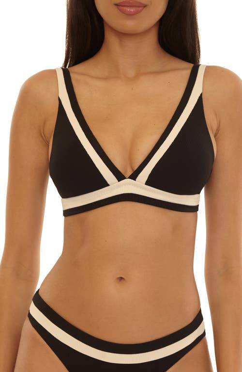 Coast Line Fine Rib Color-Block Swim Top - Black/Tan