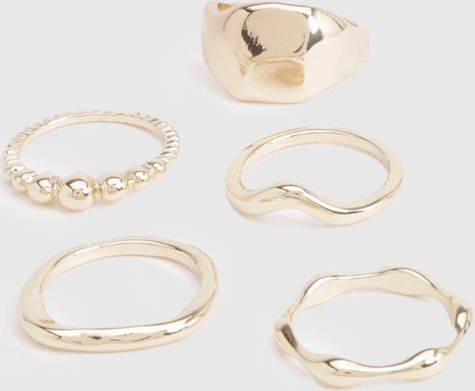 boohoo Gold Abstract Rings 5 Pack - Gold