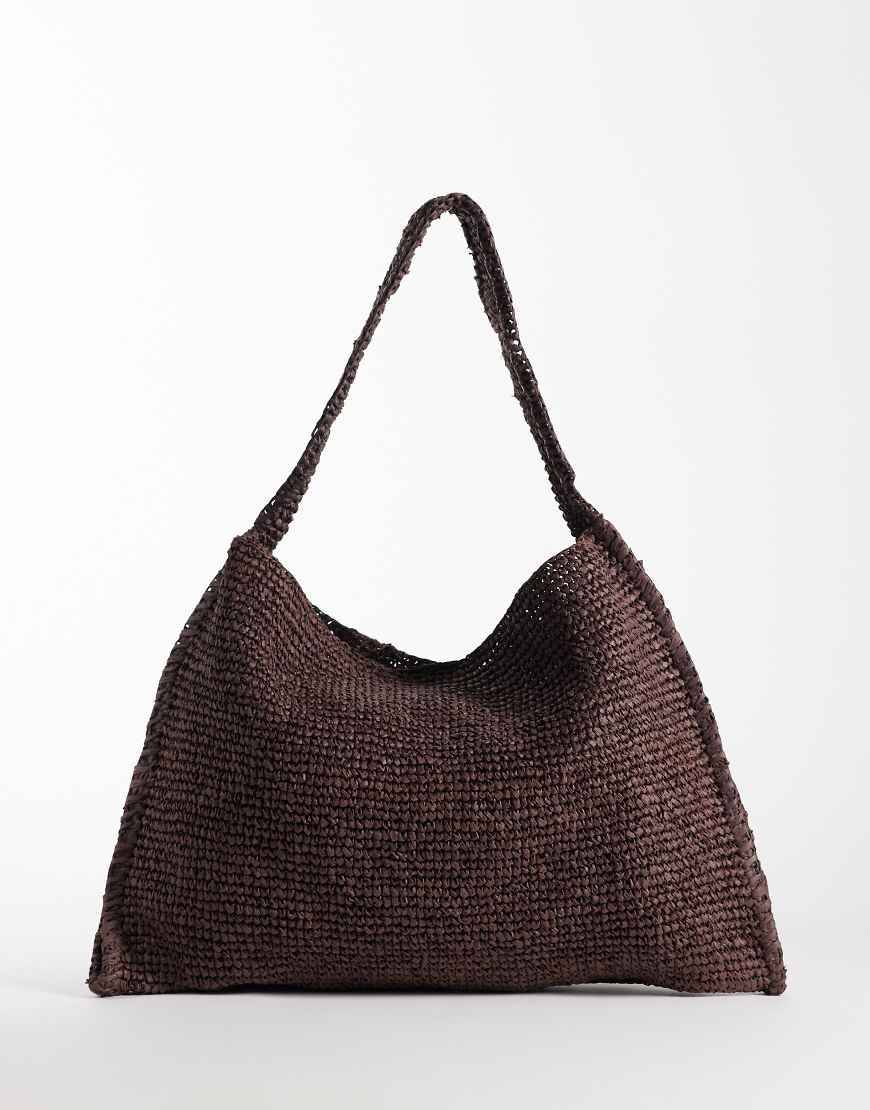 Axelväska Raffia - Mörkbrun