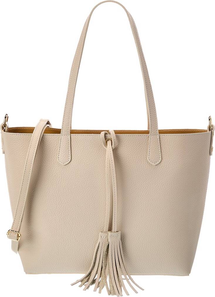Italian Leather Romy Top Handle Bag - Beige