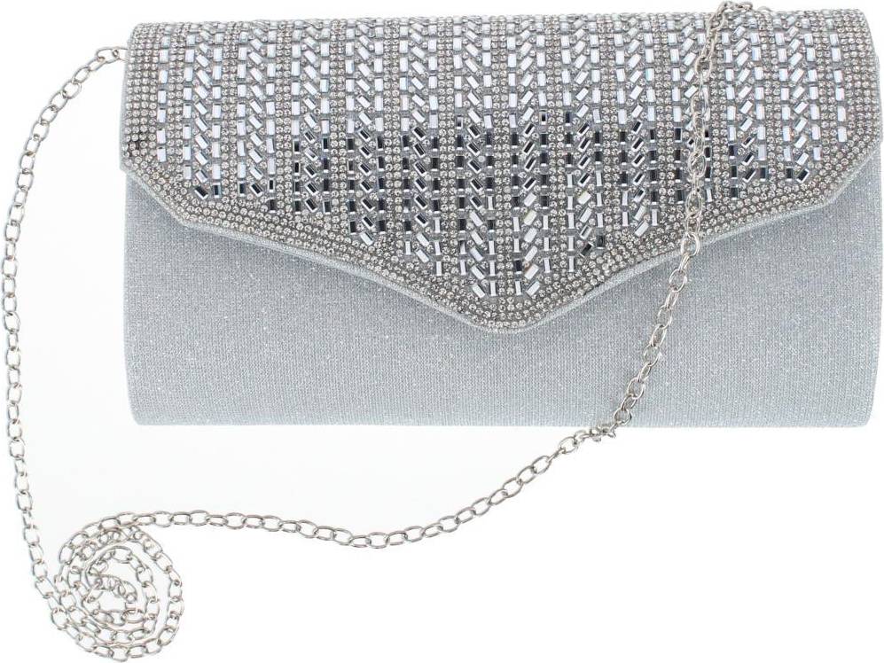 CTM Rhinestone Envelope Clutch Evening Handbag - Silver