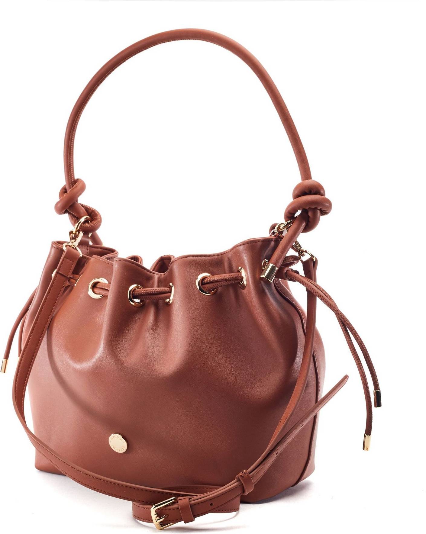 Moda In Pelle Ruched Eyelet Detail Knot Bag - Brown
