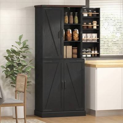 Pantry cabinets black Homcom 72 Inch Tall Pantry Cabinet With 8 Door Racks - Black