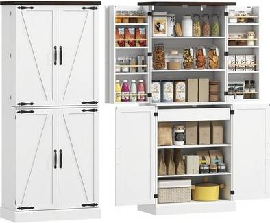 Tall kitchen cabinets Homcom 72 Inch Tall Pantry Cabinet With 8 Door Racks - White
