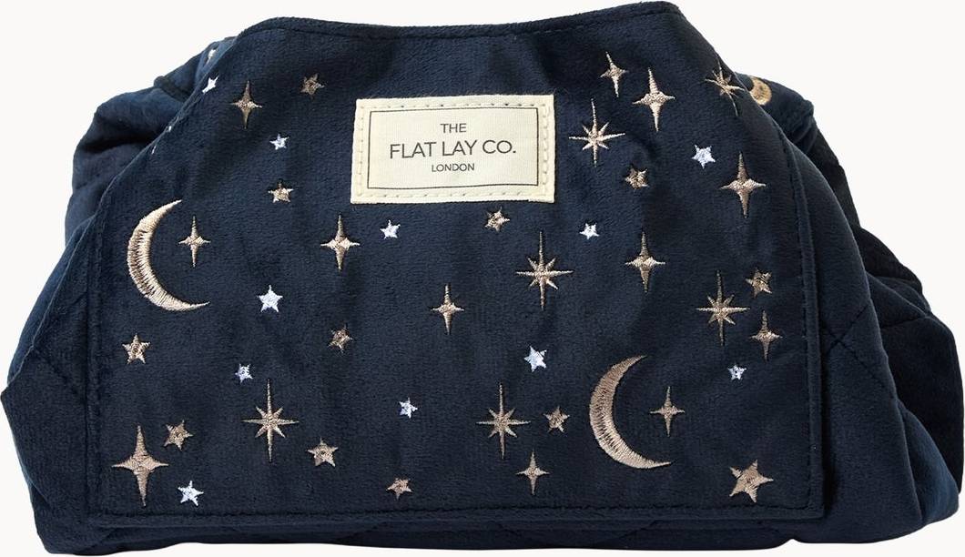 Drawstring Makeup Bag Celestial Blue Embroidered Velvet - Multicolor