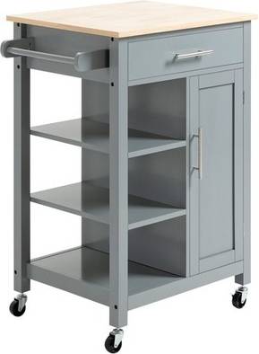 Kitchen island with storage Homcom Portable Kitchen Island Storage Cabinet Adjustable Shelf Towel Rack - Grey