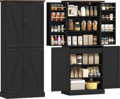 Pantry cabinets black Homcom 72 Inch Tall Pantry Cabinet With 8 Door Racks - Black
