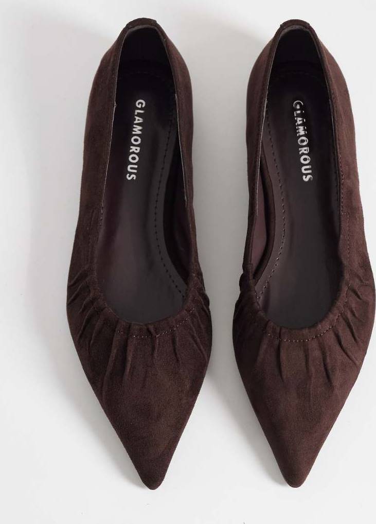 Glamorous Rynkade Ballerinaskor Mockaimitation - Brun