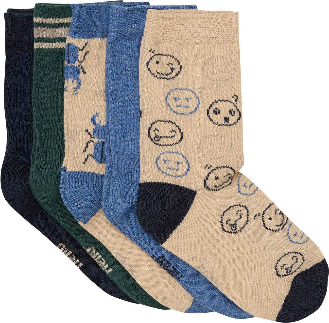 Minymo Strumpor Socks W Pattern - Blue/Army Green