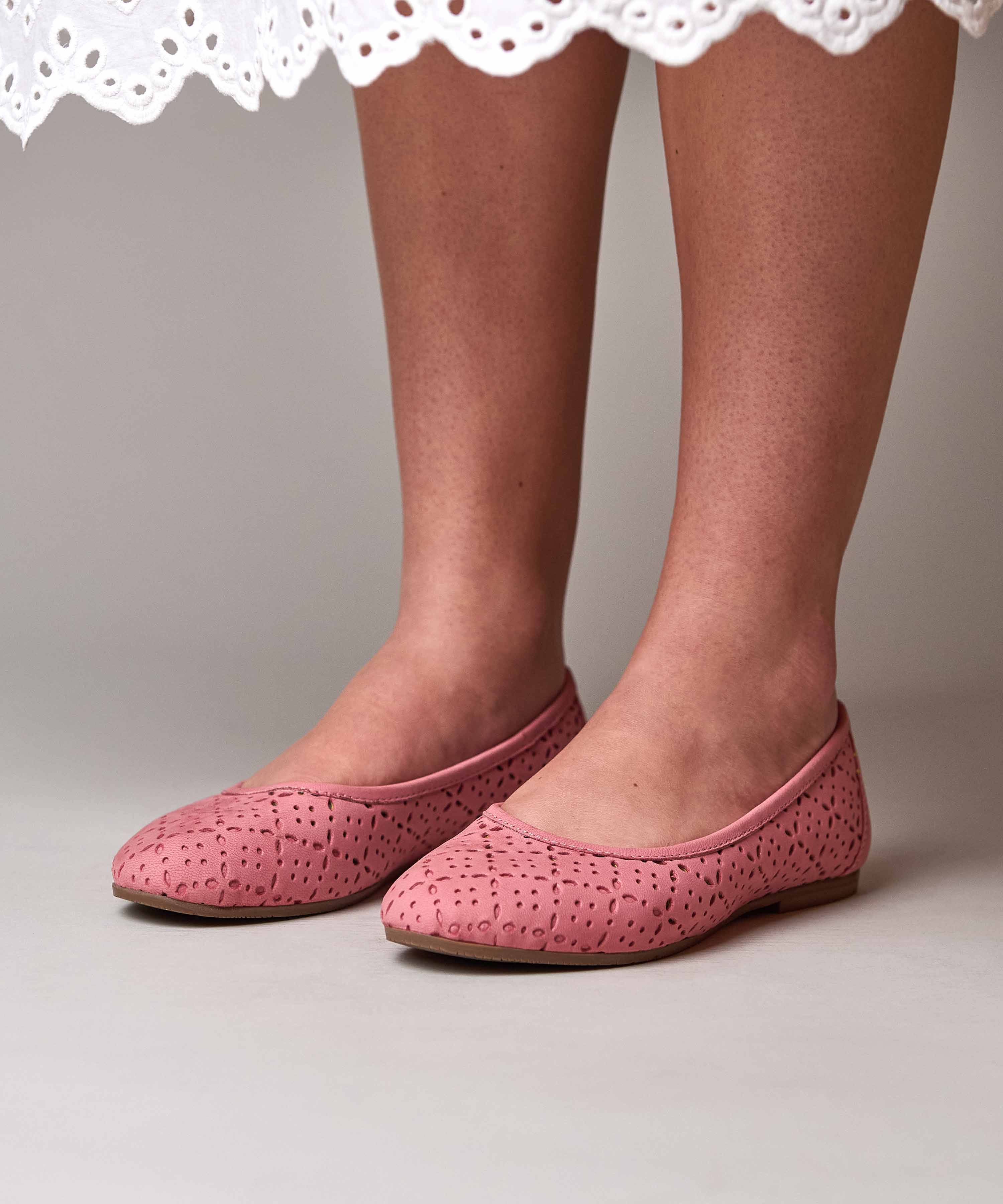 Moshulu Senara Punched Pattern Ballerina Pumps Raspberry