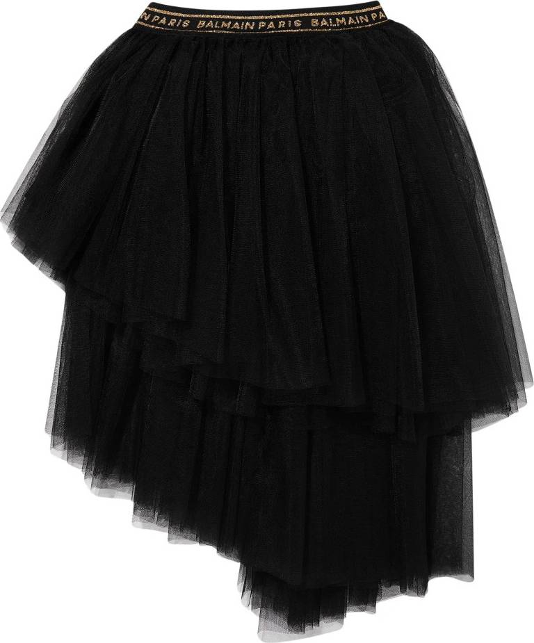Balmain Asymmetrical Ruffle Skirt - Black