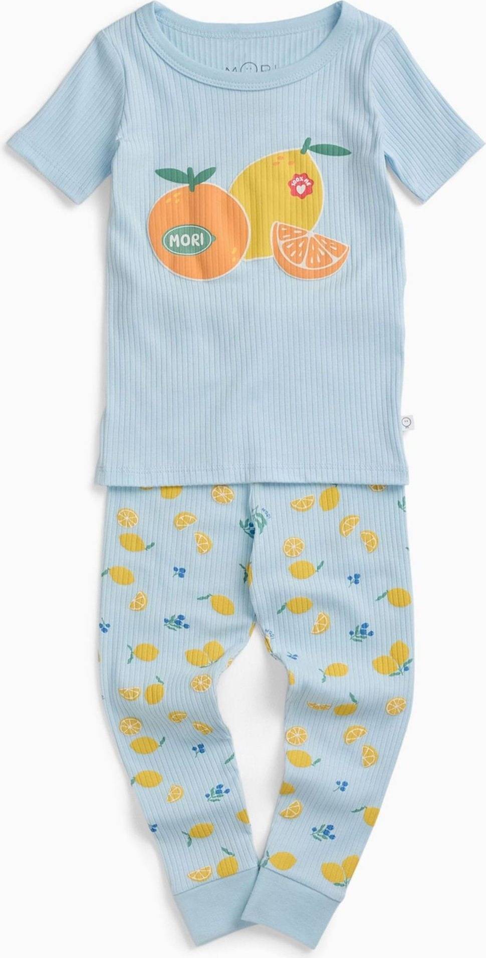 Mori Blue Lemon Lullaby Supersoft Ribbed Short Sleeve Pyjamas