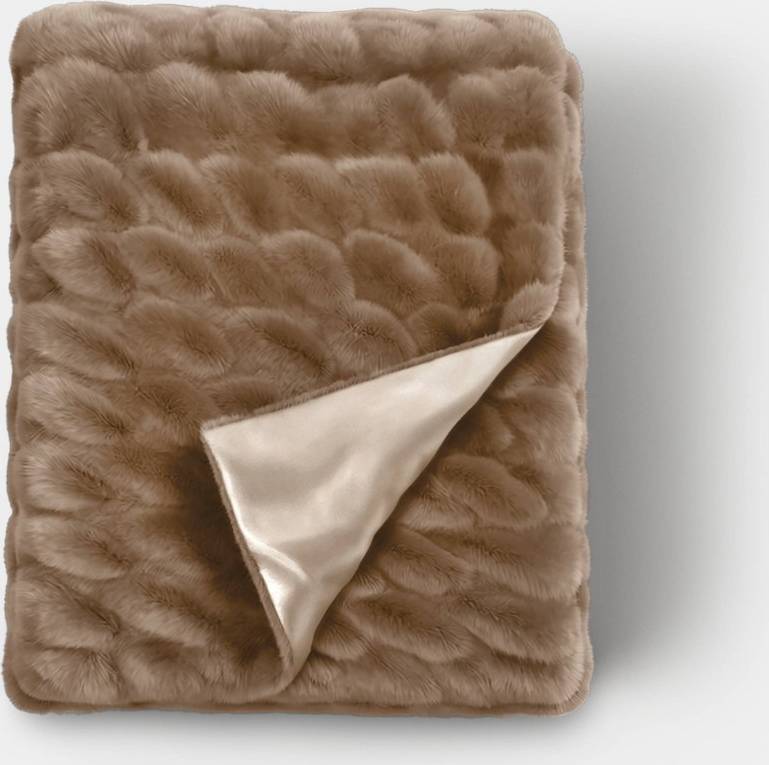 Threshold Ruched Faux Rabbit Fur Throw Blanket Taupe Blankets Beige