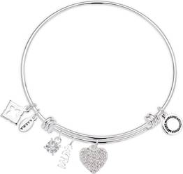 Karma Silver Mum Crystal Heart Bangle - Adjustable