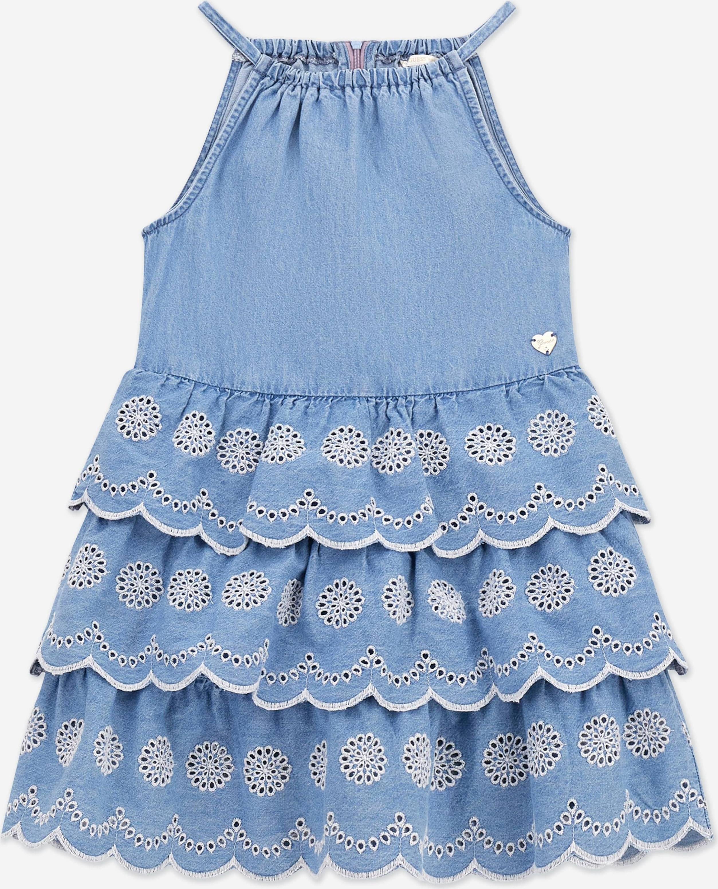 Guess Girls Denim Ruffle Dress - Blue
