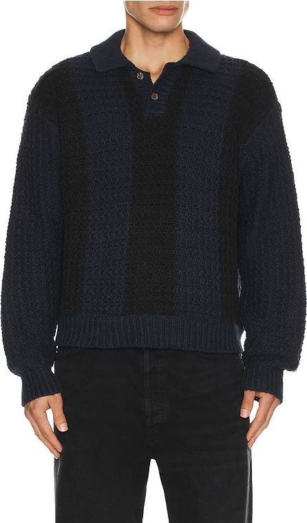 Textured Rugby Polo - Dark Navy Multi