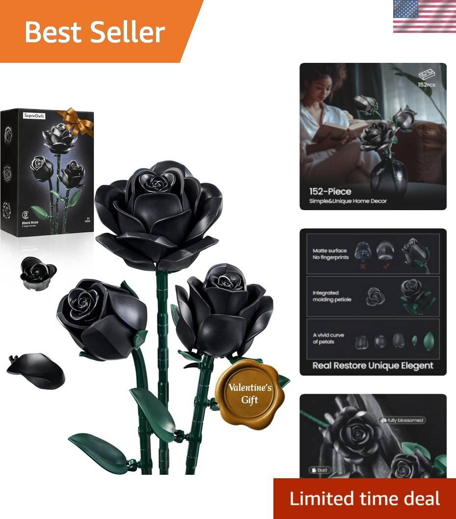 Lego bouquet Black Roses Flower Building Set 3 Pack