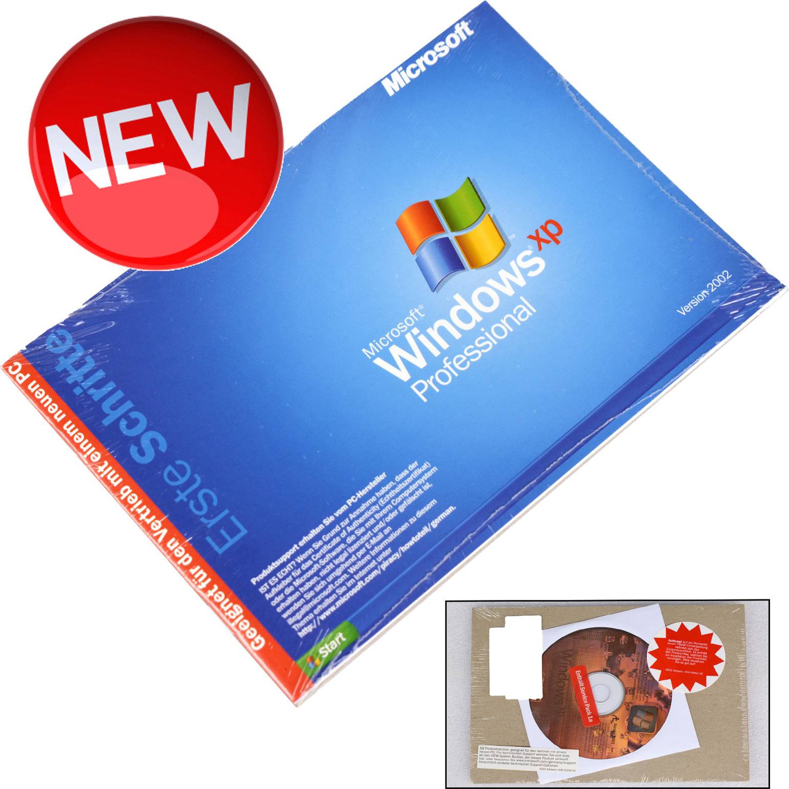 Microsoft Windows XP Pro Professional German Unused CD Book S N Sticker