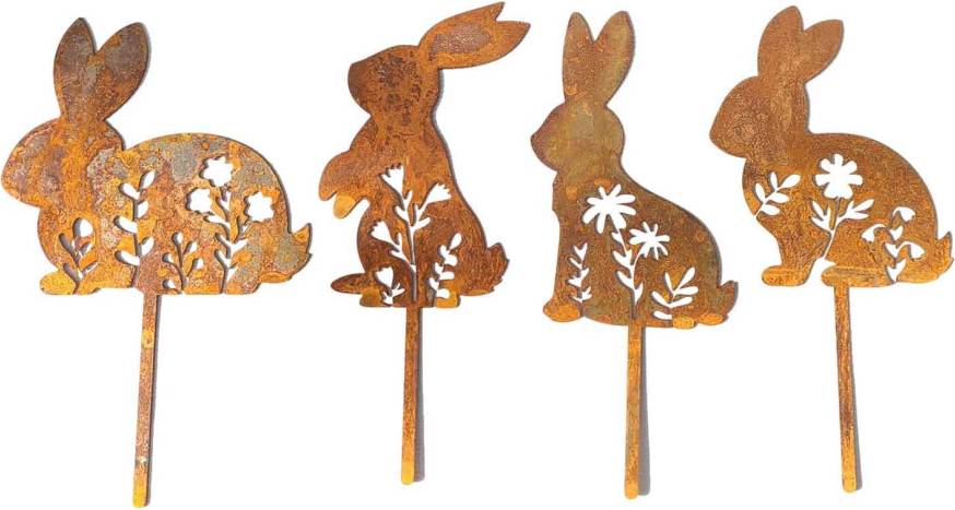 Easter Metal Rabbit Garden Stakes 4 Pcs