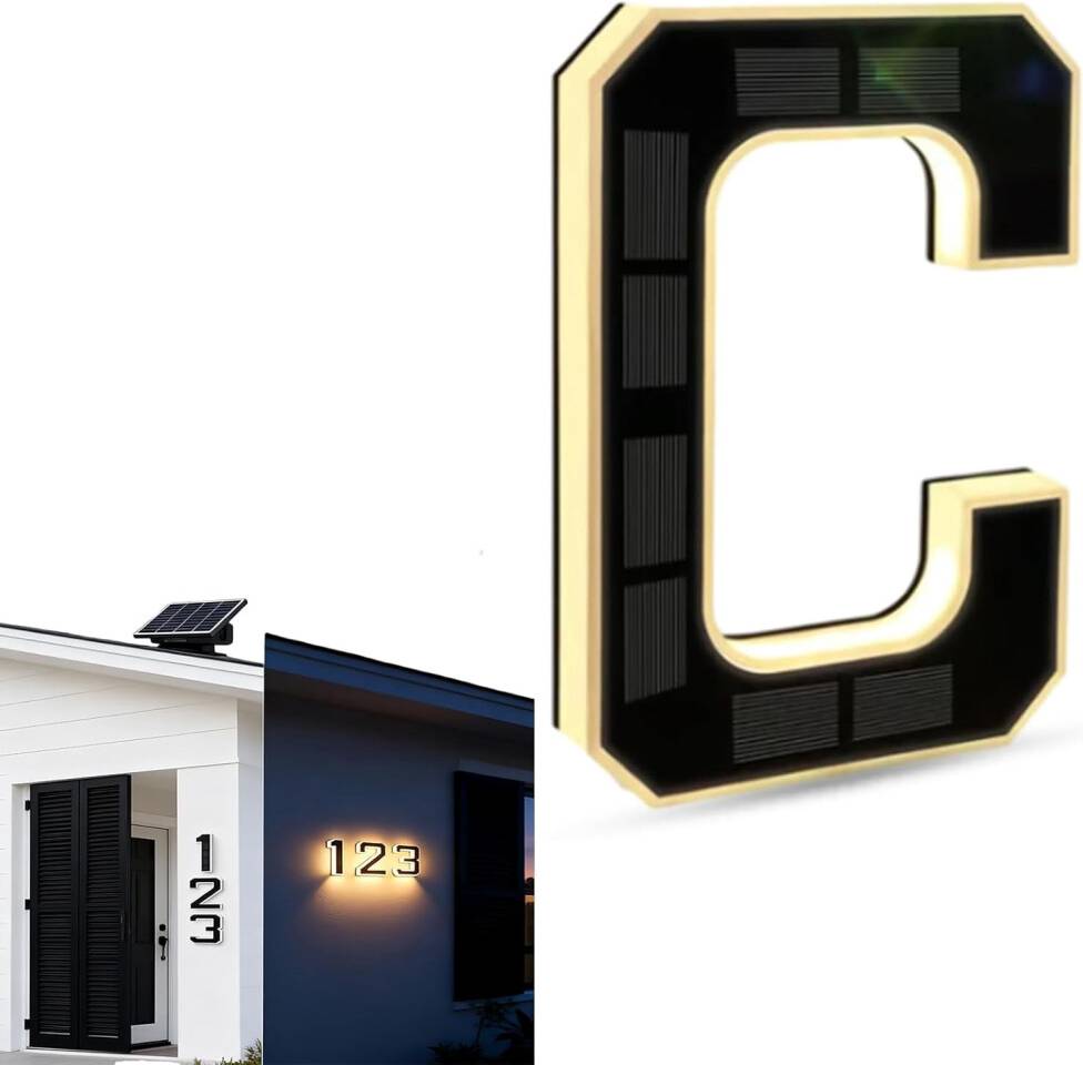 Solar-Powered Outdoor LED House Numbers Set