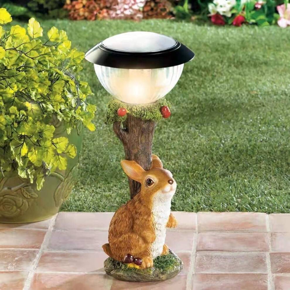 Solar Garden Lantern Rabbit Statue Warm White LED 1 Pack