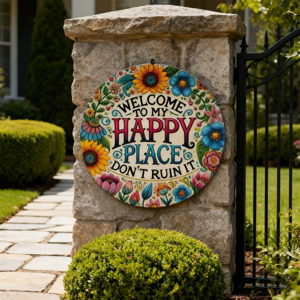Happy Place Metal Welcome Sign 12 Inch