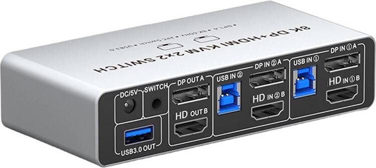 Kvm switch 8k Kepptory 2X2 8K Compatible Dual-Screen Two Inputs And Outputs