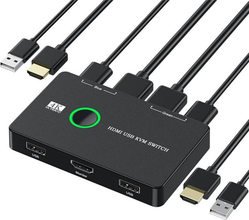 Typecat KVM 2 Port Box USB Keyboard Mouse Printer One HD Monitor