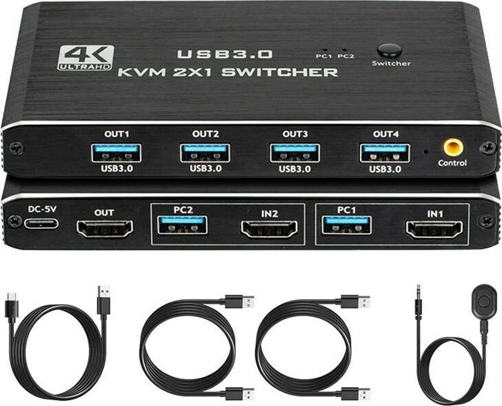 Keybord USB 3.0 KVM with Remote for 2 Computers