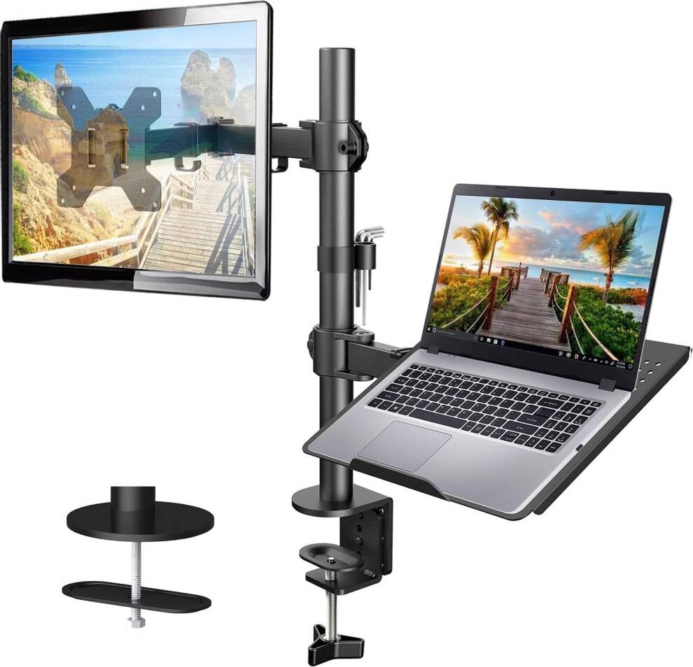 Monitor Arm with Laptop Tray for 13 to 32 Inch Screen 17 Inch Notebook
