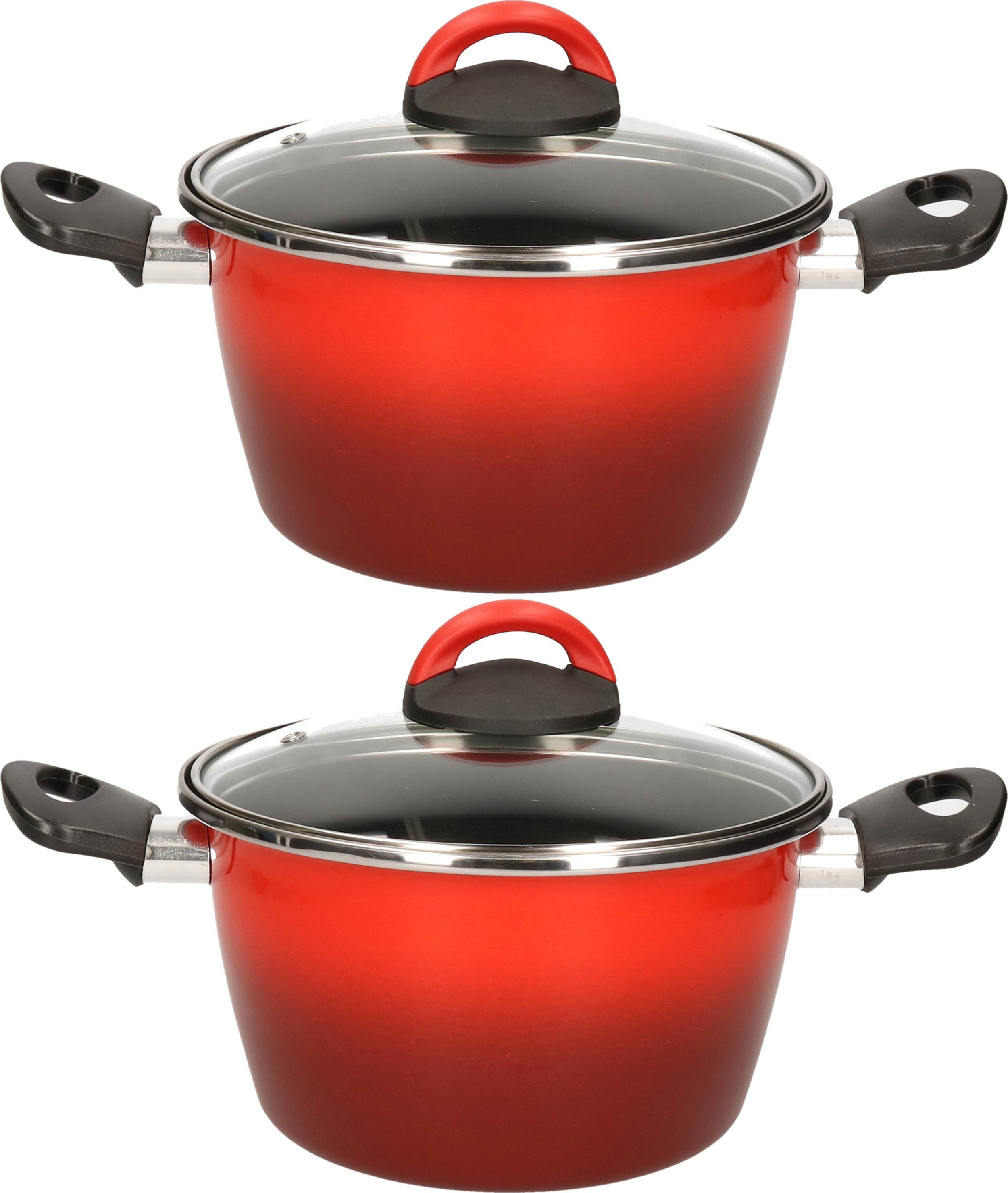 Set 2x Rvs Rode Kookpan 20 cm 6 Liter
