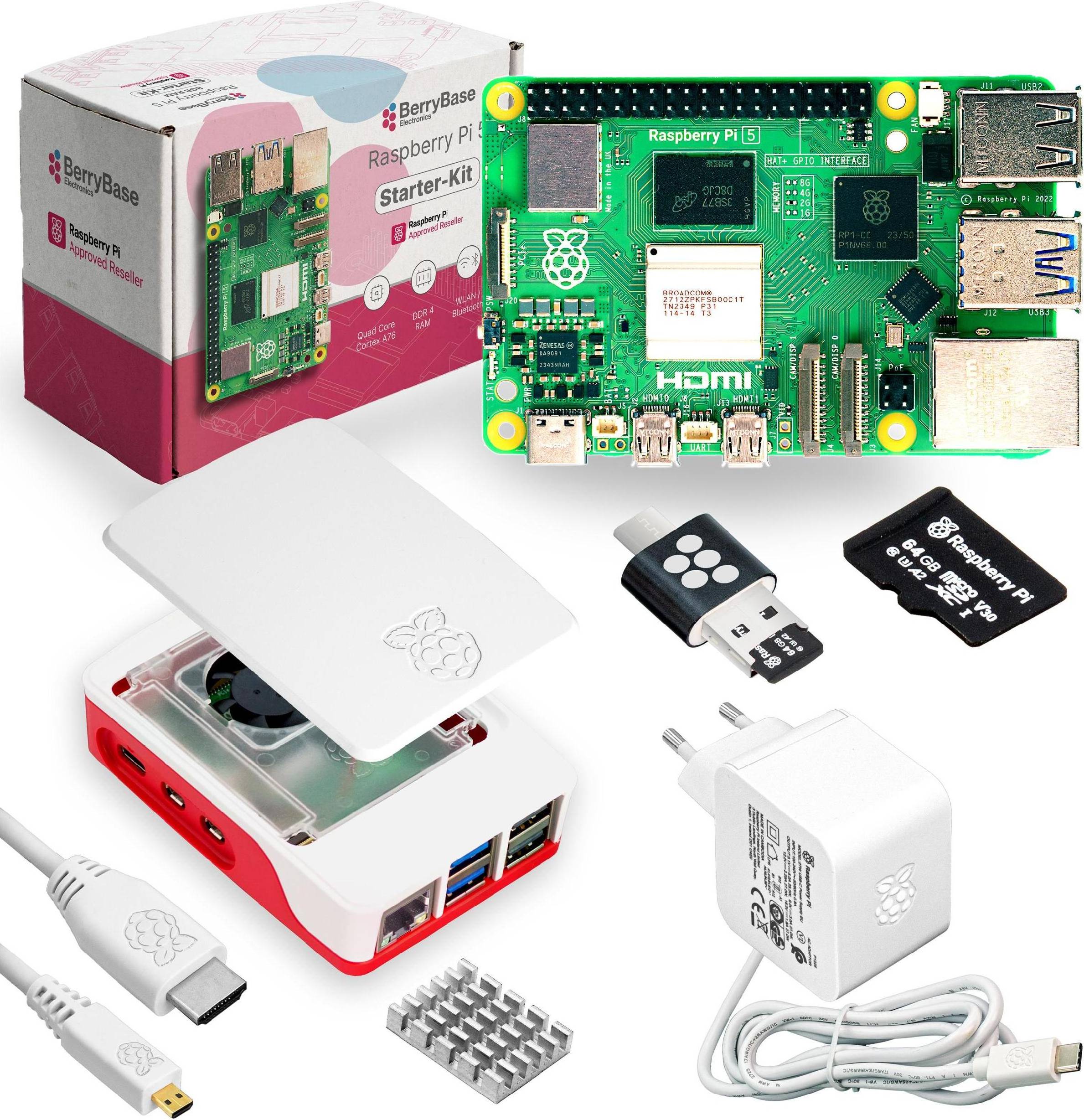 BerryBase Raspberry Pi 5 Starterkit 64GB MicroSDHC Gehäuse