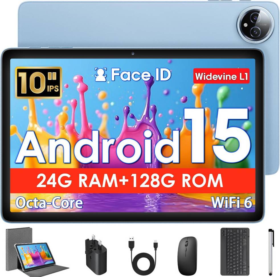 10 Inch Android 15 Tablet with Mouse and Keyboard