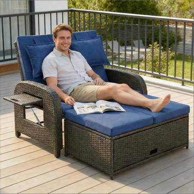 Wicker Outdoor Rattan Daybed Backrest Loveseat