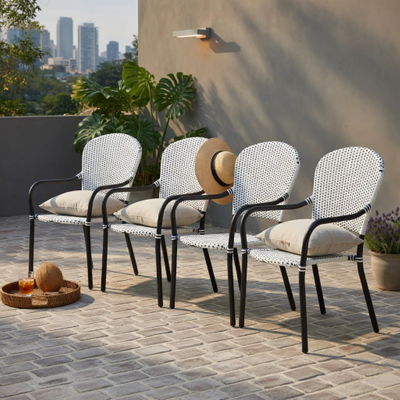 Stackable outdoor chairs Hommoo 4-Pack Stackable Outdoor Dining Chairs PE Rattan
