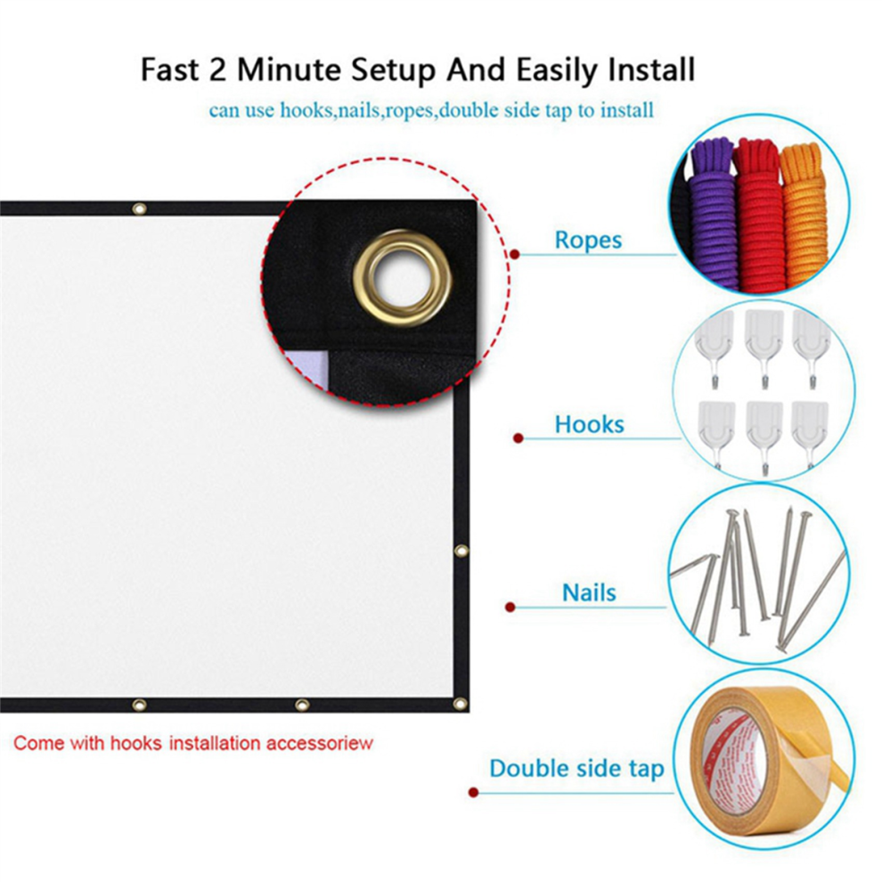 Projector Screen White Foldable Anti-Crease 72 Inch