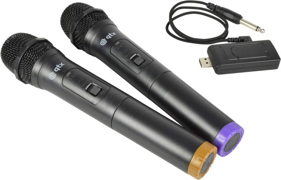 QTX Two Wireless Handheld Microphones USB Receiver