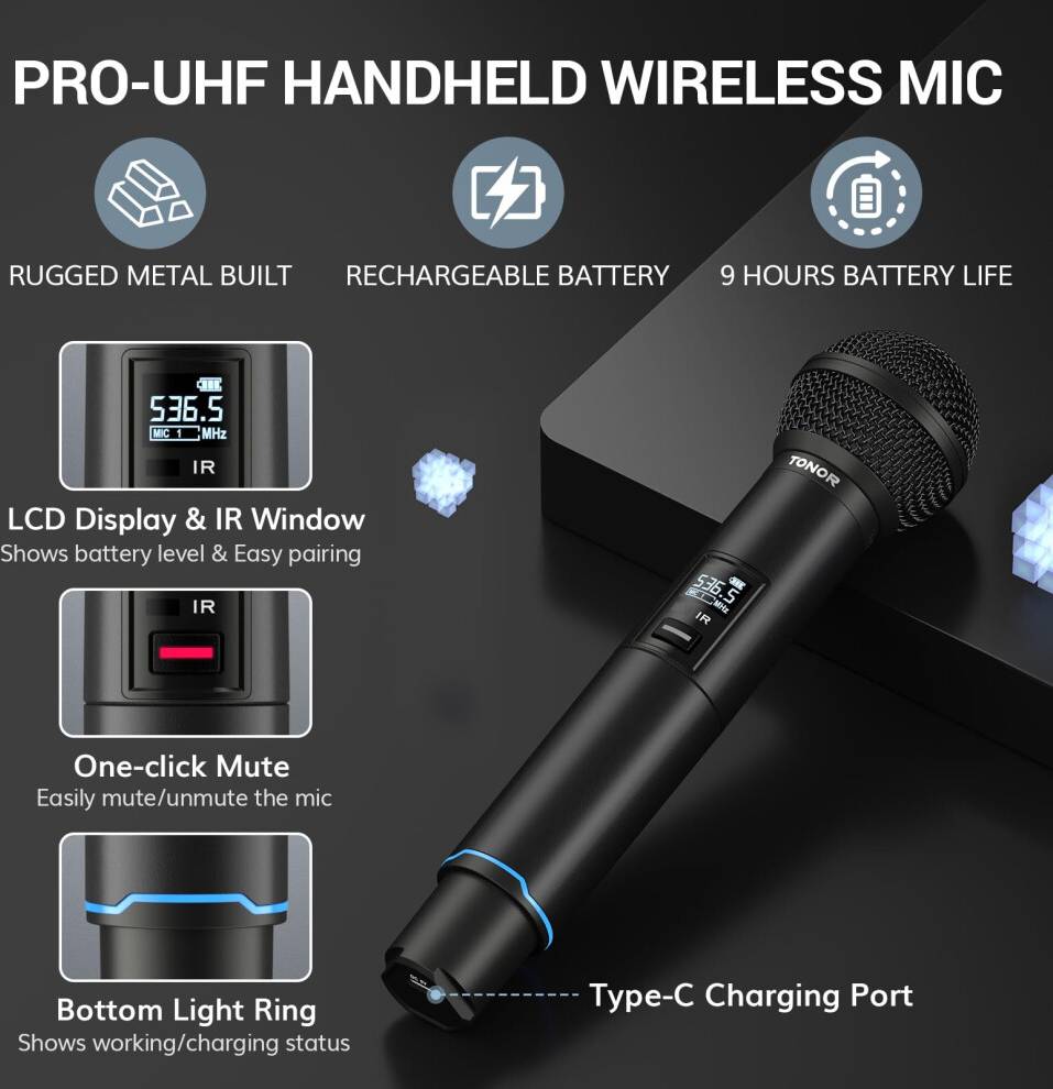 Tonor Rechargeable Dual Metal Wireless Microphone System