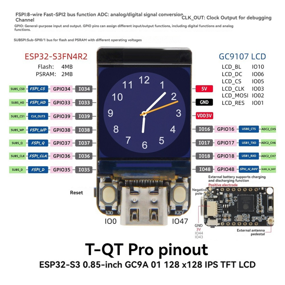 NerdMiner T-QT ESP32S3 GC9A01 0.85-Inch LCD Display Module