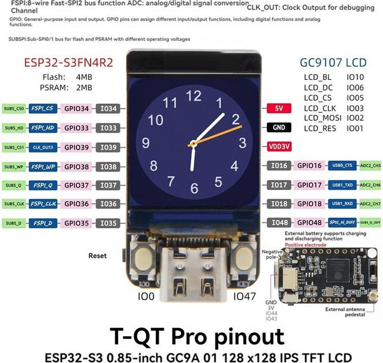 NerdMiner T-QT ESP32S3 0.85 Inch LCD Module