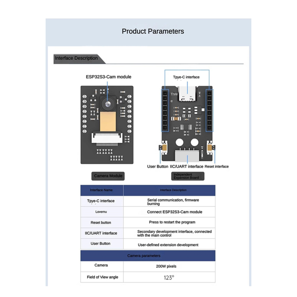 Melitt ESP32-S3 Wifi Camera Module AI Vision Support